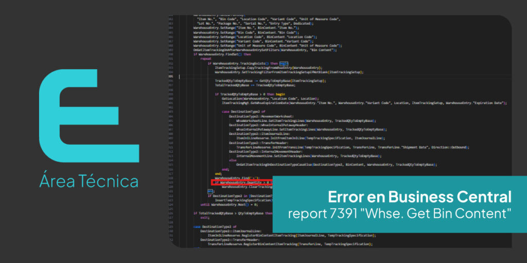 Error en Business Central: report 7391 "Whse. Get Bin Content"